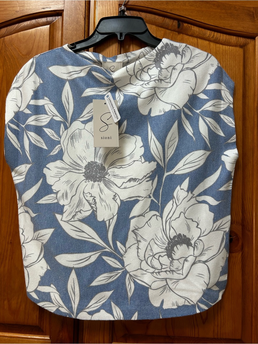 Sioni Blue Floral Shell Top with White Blossoms